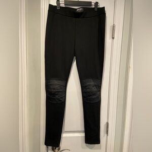 Nasty Gal Size L Black Faux Leather Knee Guard Stretch Pull On Leggings